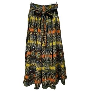 Rainbow Ethnic Print Wraparound Maxi Skirt